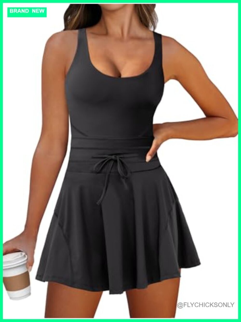 Mini Active Dress with Built-in Shorts and Pockets Sleeveless Summer Romper